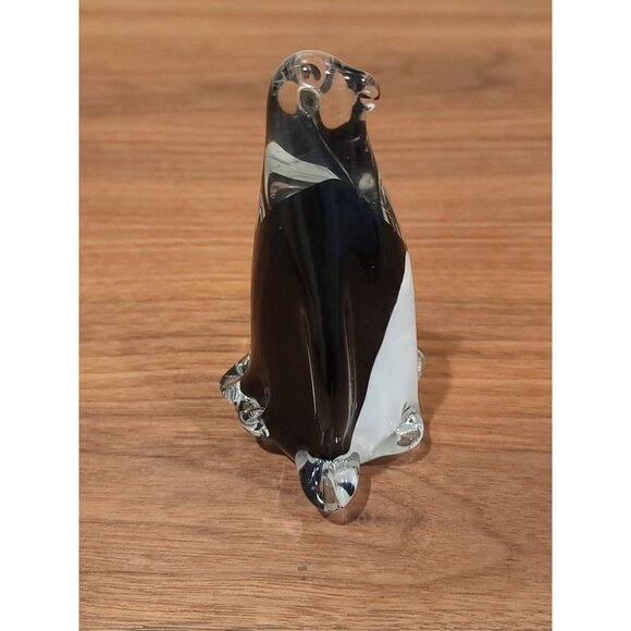 Vintage Glass Penguin Handcrafted Art Sculpture Figurine Clear/Black/White 5" - Picture 3 of 6